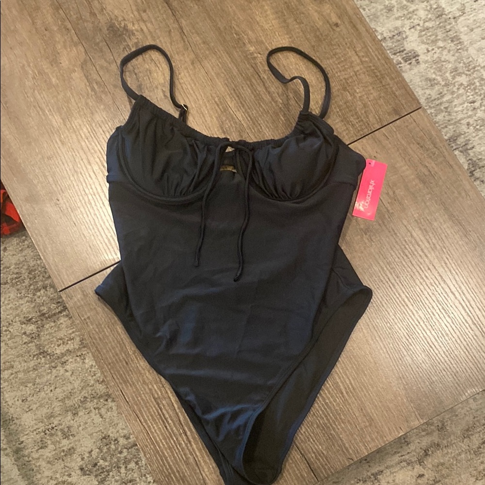 Black One Piece Swimsuit, Sz L